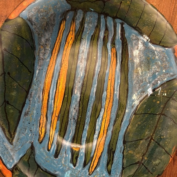 Abstract Green and Blue handcrafted hand painted green bean serving bowl. - Picture 4 of 5